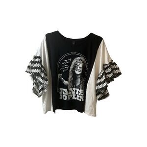 One of a kind Upcycled Janis Joplin Graphic Ruffle Sleeve Tee - 26X24